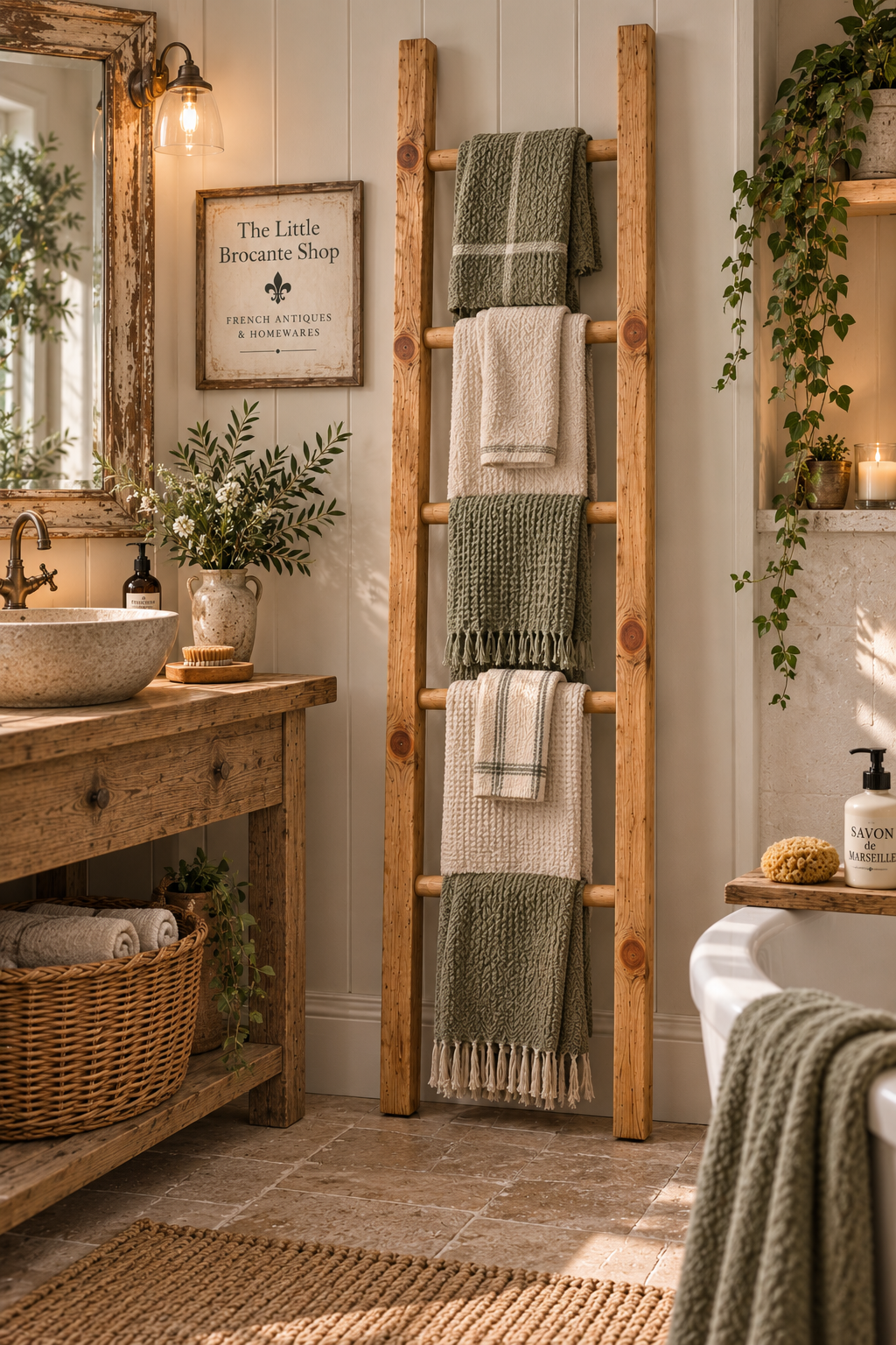 Traditional Rustic Wooden Towel or Blanket Ladder 1.8 metres (5.9ft) tall
