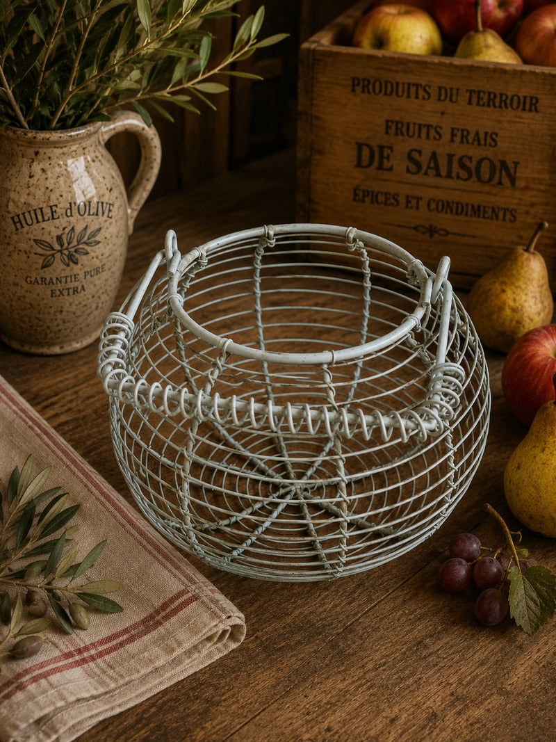 Vintage French Blue Wire Egg Basket