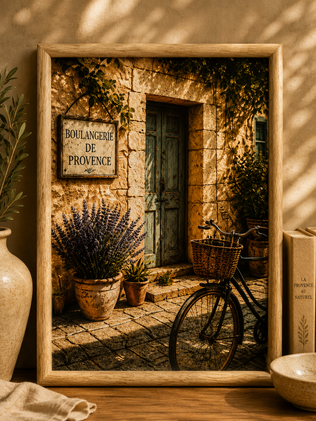 Boulangerie de Provence Vintage French Bakery Wooden Framed Print | Rustic Provence Wall Art | French Country Kitchen Print