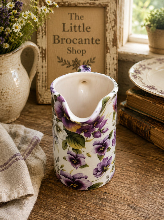 Vintage Bristol China Floral Milk Jug | English Cottage Cream Jug | Purple Pansy Ceramic Pitcher | Country Cottage Décor