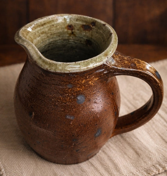 Vintage French Brown & Green Stoneware Jug