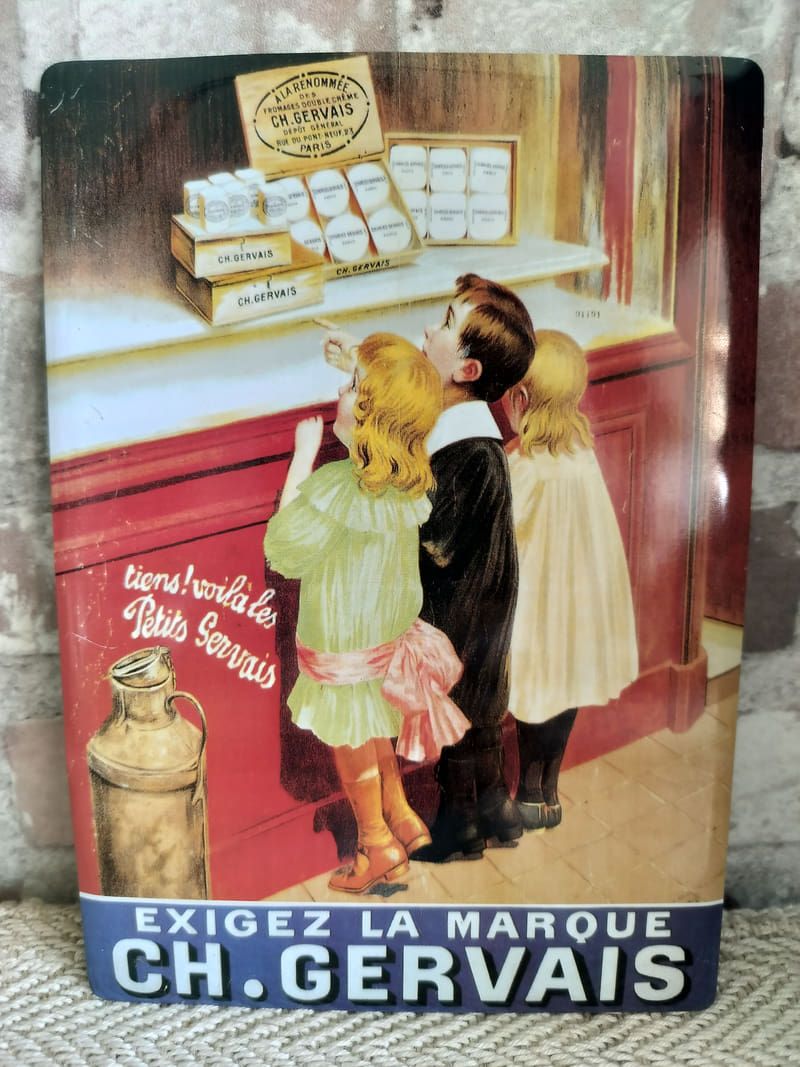 Ch. Gervais French Cheese Metal Postcard Advertising Sign