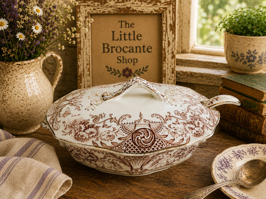 Antique Ford & Sons Richmond Covered Soup Tureen | Brown Transferware Serving Dish | Edwardian English Ironstone | Country Cottage Décor