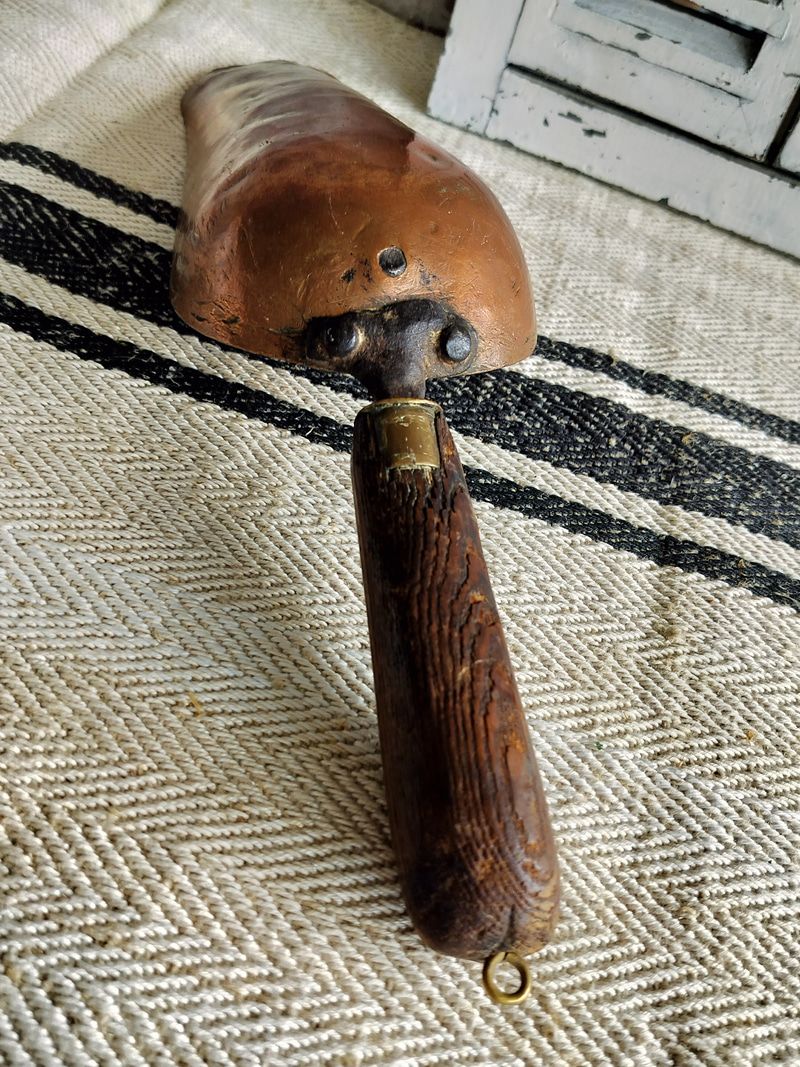 Antique French Copper Scoop with Wooden Handle