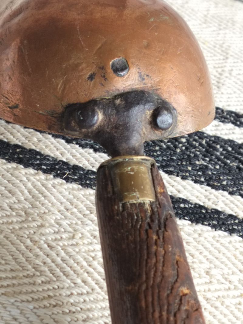 Antique French Copper Scoop with Wooden Handle