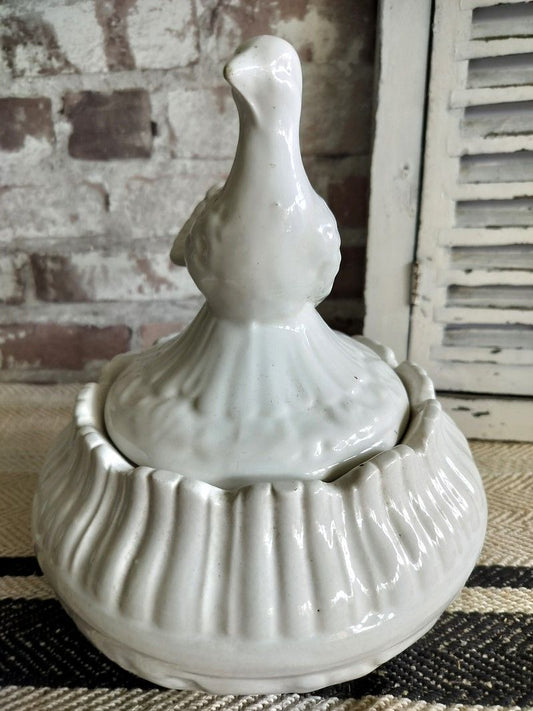 Vintage Glazed Ceramic Bowl with Lid