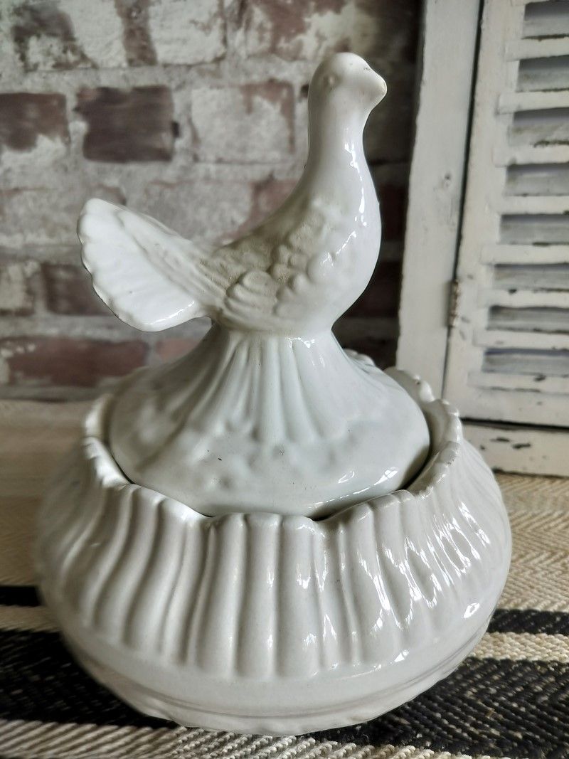 Vintage Glazed Ceramic Bowl with Lid