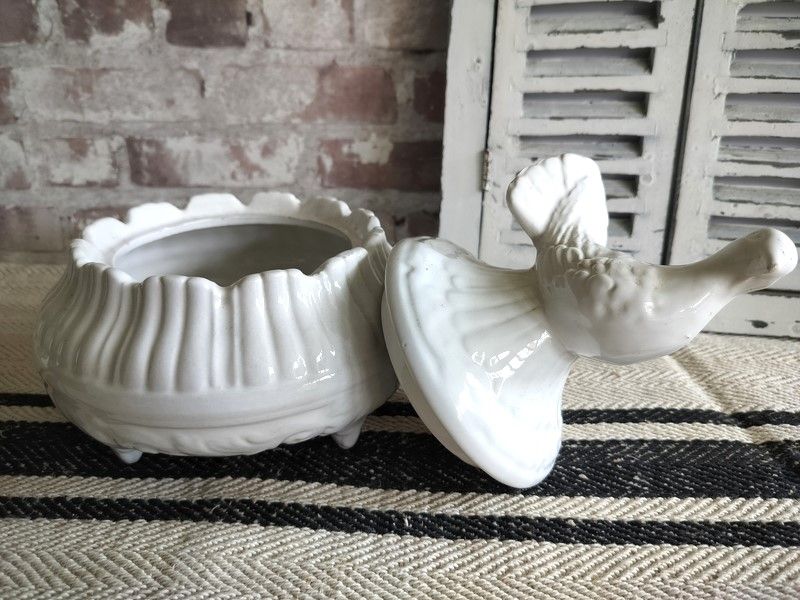 Vintage Glazed Ceramic Bowl with Lid