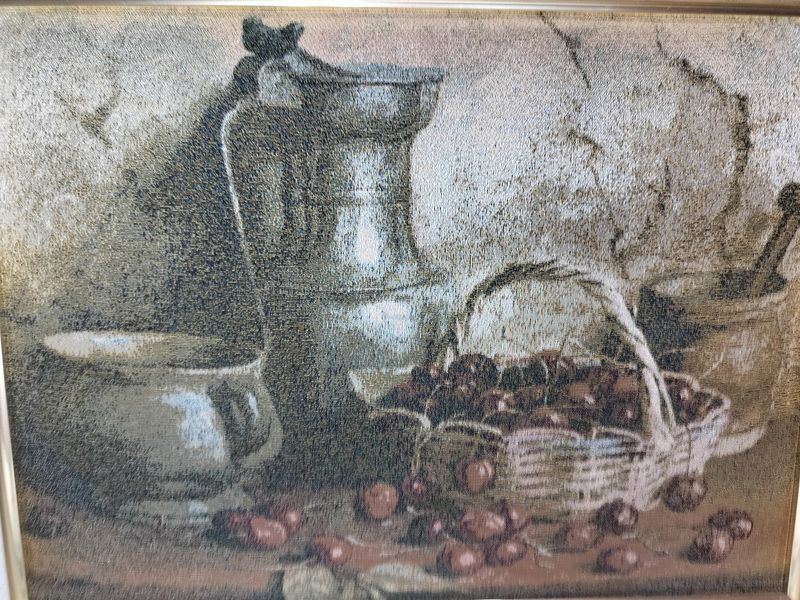 Vintage French Still Life Picture of Cherries