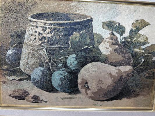 Vintage French Still Life Picture of Pears & Plums