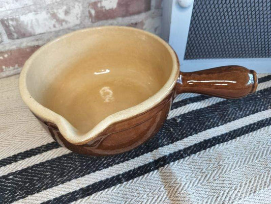 Vintage French Glazed Stoneware Skillet / Casserole Pan