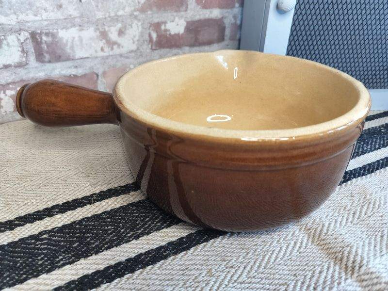 Vintage French Glazed Stoneware Skillet / Casserole Pan