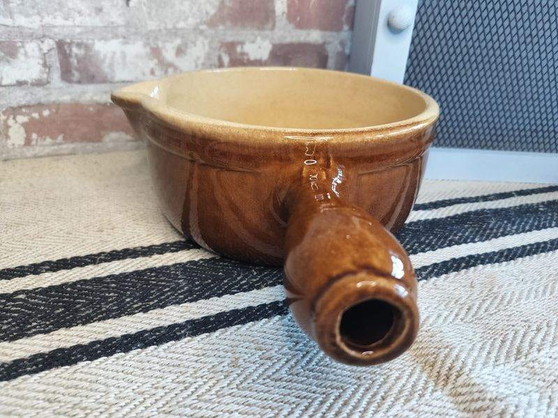 Vintage French Glazed Stoneware Skillet / Casserole Pan