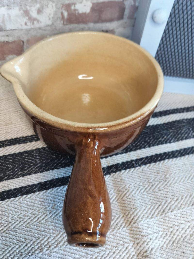 Vintage French Glazed Stoneware Skillet / Casserole Pan