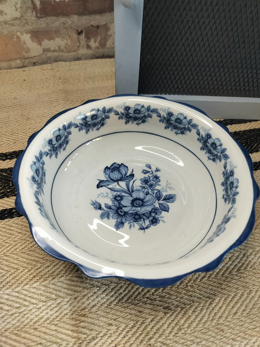 Vintage French Porcelain blue and white floral bathroom jug and washbowl set