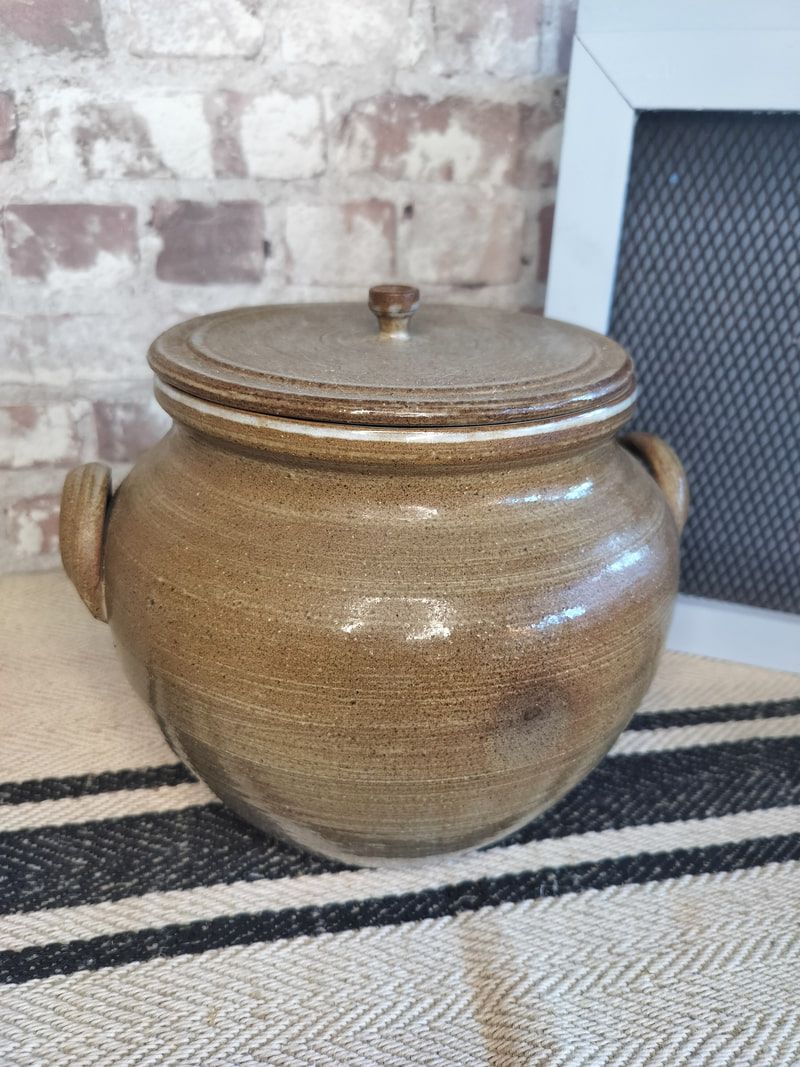 Handmade Vintage French Glazed Pot with Lid