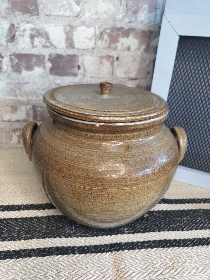 Handmade Vintage French Glazed Pot with Lid