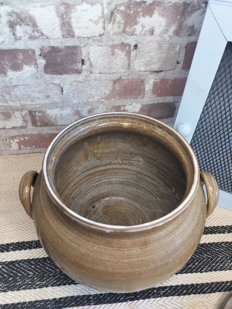 Handmade Vintage French Glazed Pot with Lid