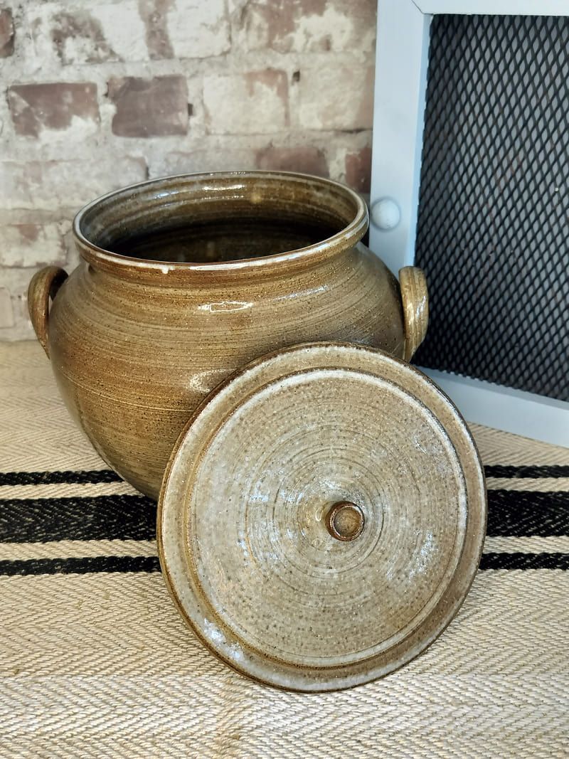 Handmade Vintage French Glazed Pot with Lid