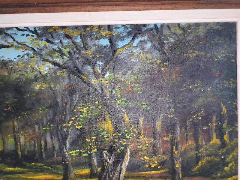 Antique Deer in the Woods Large French Oil Painting