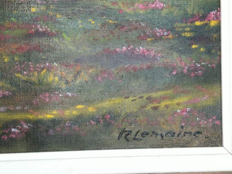 Antique Deer in the Woods Large French Oil Painting