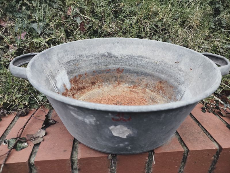 French Vintage Galvanised Metal Washbasin / Planter