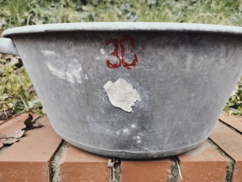 French Vintage Galvanised Metal Washbasin / Planter