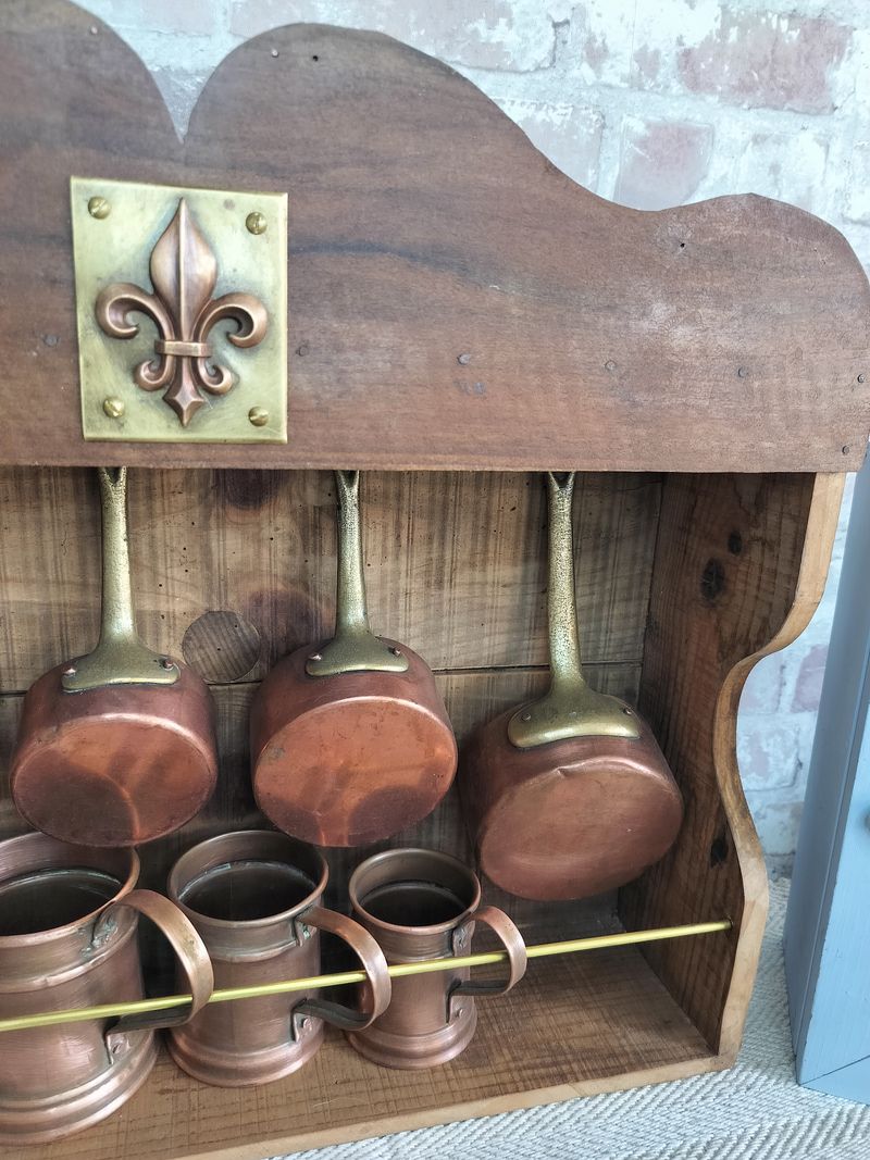 Upcycled Hanging Wall Display with French Copper Pans & Tankards