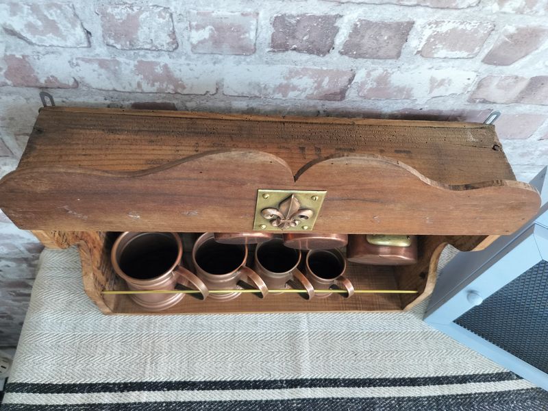 Upcycled Hanging Wall Display with French Copper Pans & Tankards