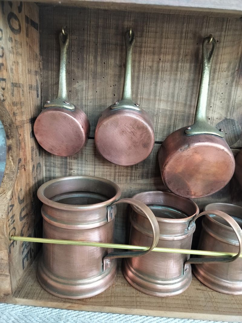 Upcycled Hanging Wall Display with French Copper Pans & Tankards