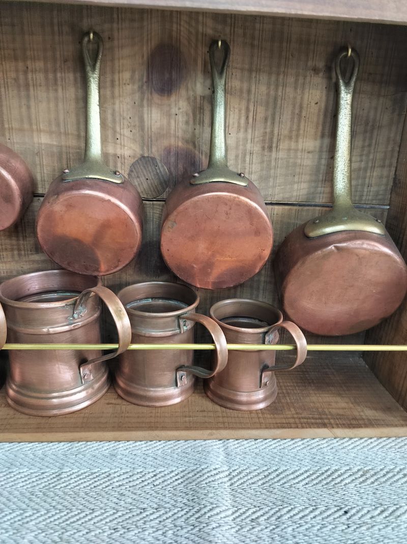 Upcycled Hanging Wall Display with French Copper Pans & Tankards