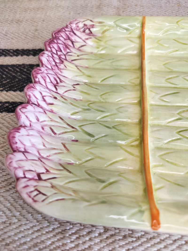 Vintage French Majolica Asparagus Plate c.1950