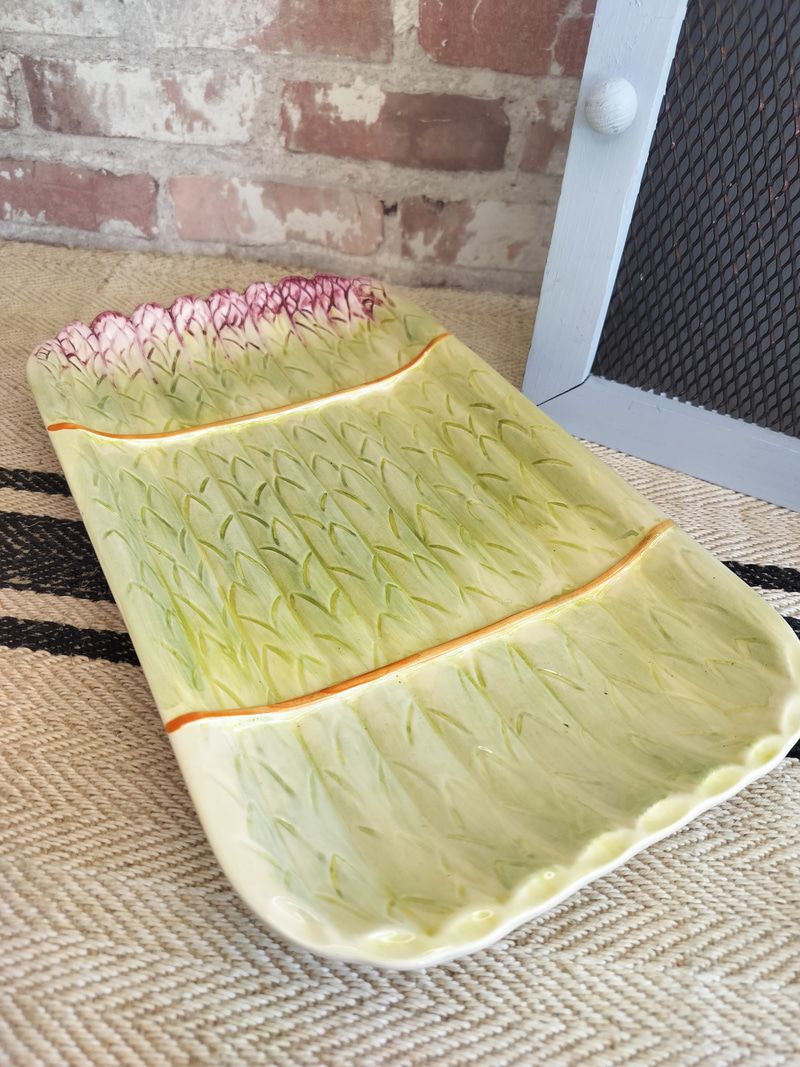 Vintage French Majolica Asparagus Plate c.1950