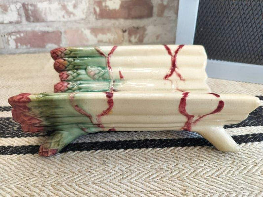 French Hand Painted Vintage Majolica Asparagus Plate