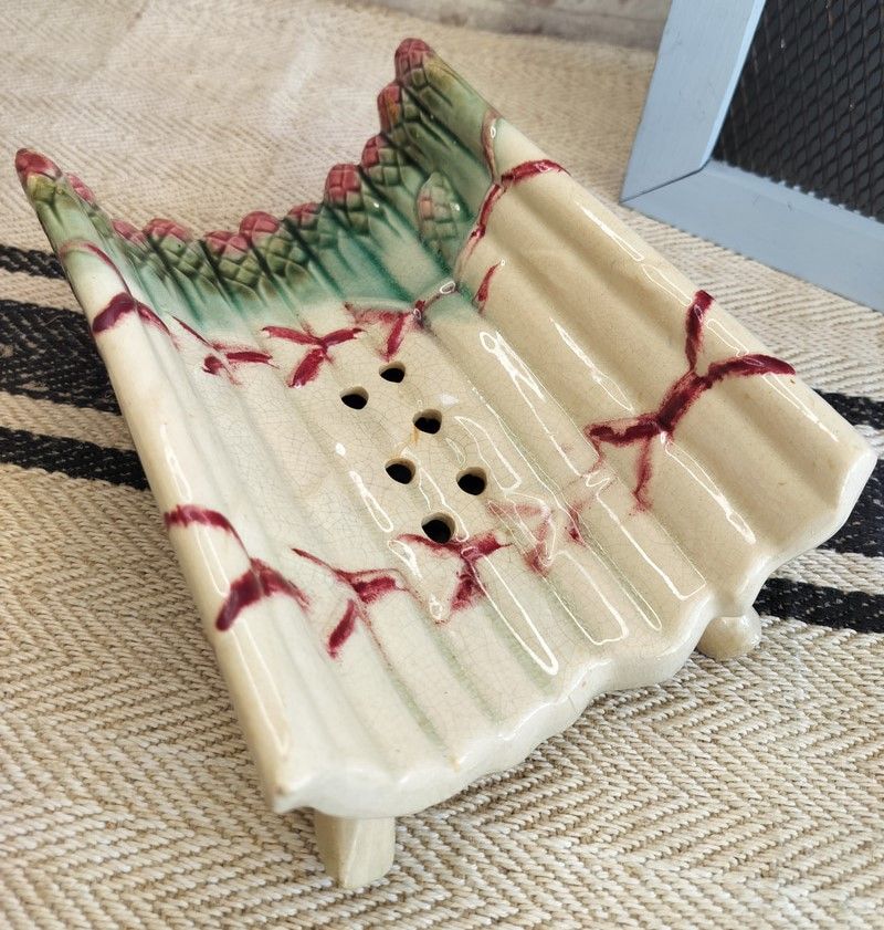 French Hand Painted Vintage Majolica Asparagus Plate