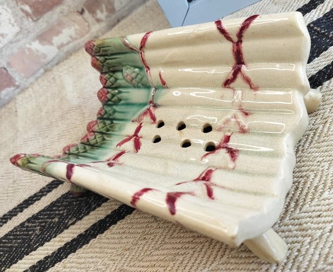 French Hand Painted Vintage Majolica Asparagus Plate