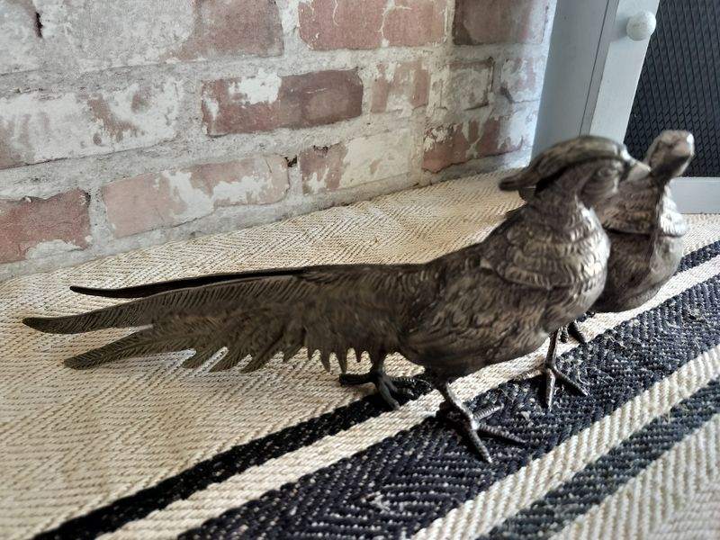 Pair of Vintage French Silver Plated Metal Pheasants