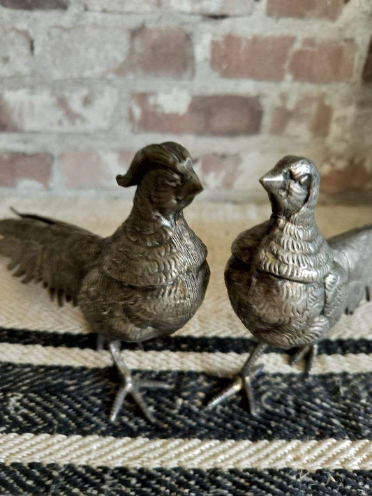 Pair of Vintage French Silver Plated Metal Pheasants