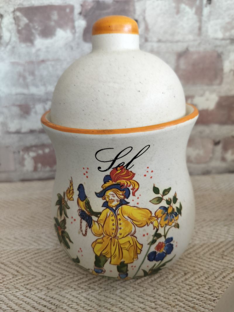 Set of 5 Vintage French Kitchen Porcelain Storage Pots