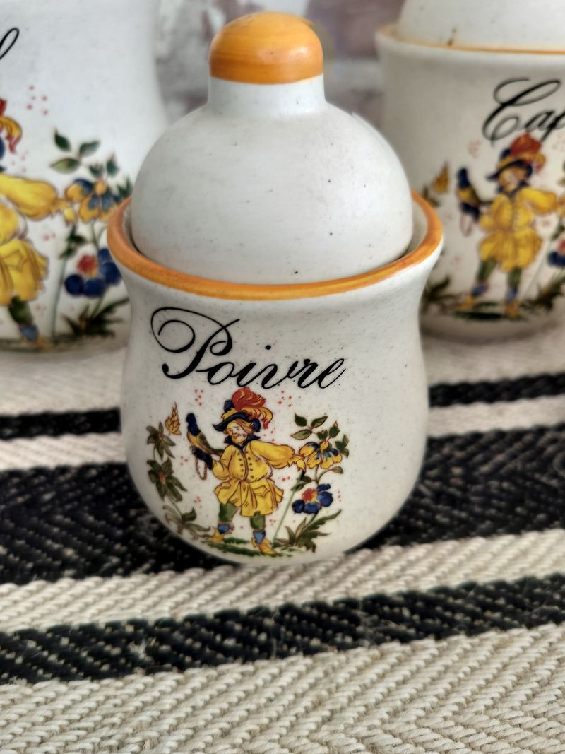 Set of 5 Vintage French Kitchen Porcelain Storage Pots