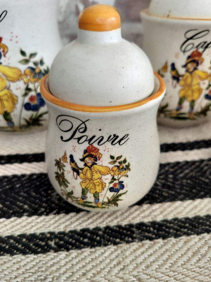 Set of 5 Vintage French Kitchen Porcelain Storage Pots