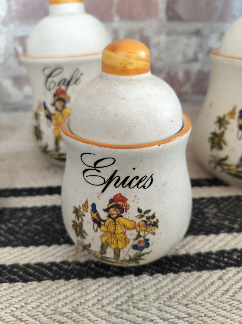 Set of 5 Vintage French Kitchen Porcelain Storage Pots
