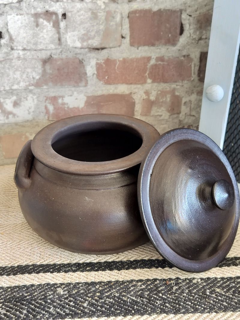 Vintage French Jean Dubost Glazed Earthenware Pot with Lid