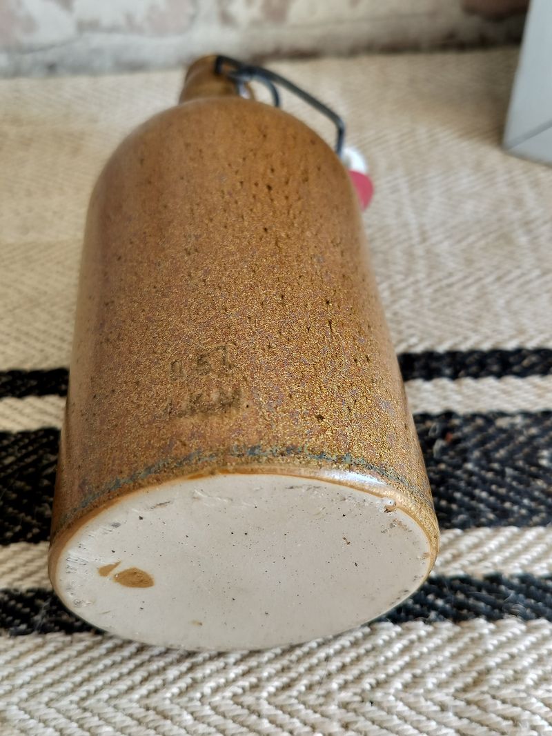 Vintage Glazed French Stoneware Bottle with Lid