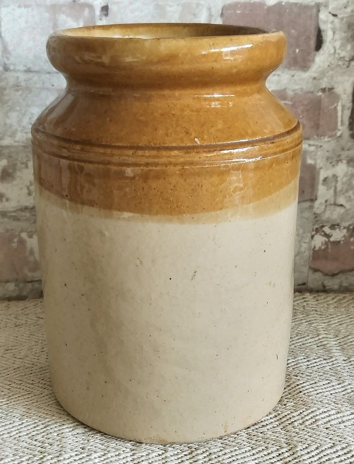 Vintage Two Tone Glazed Stoneware Storage Pot