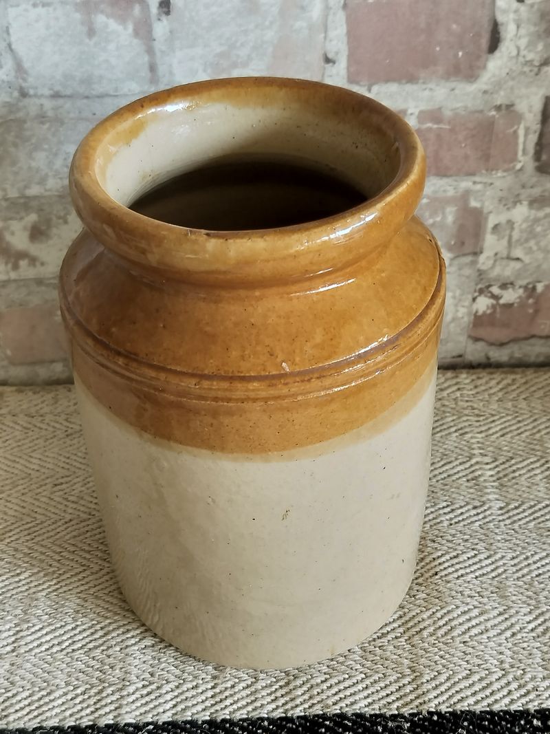 Vintage Two Tone Glazed Stoneware Storage Pot