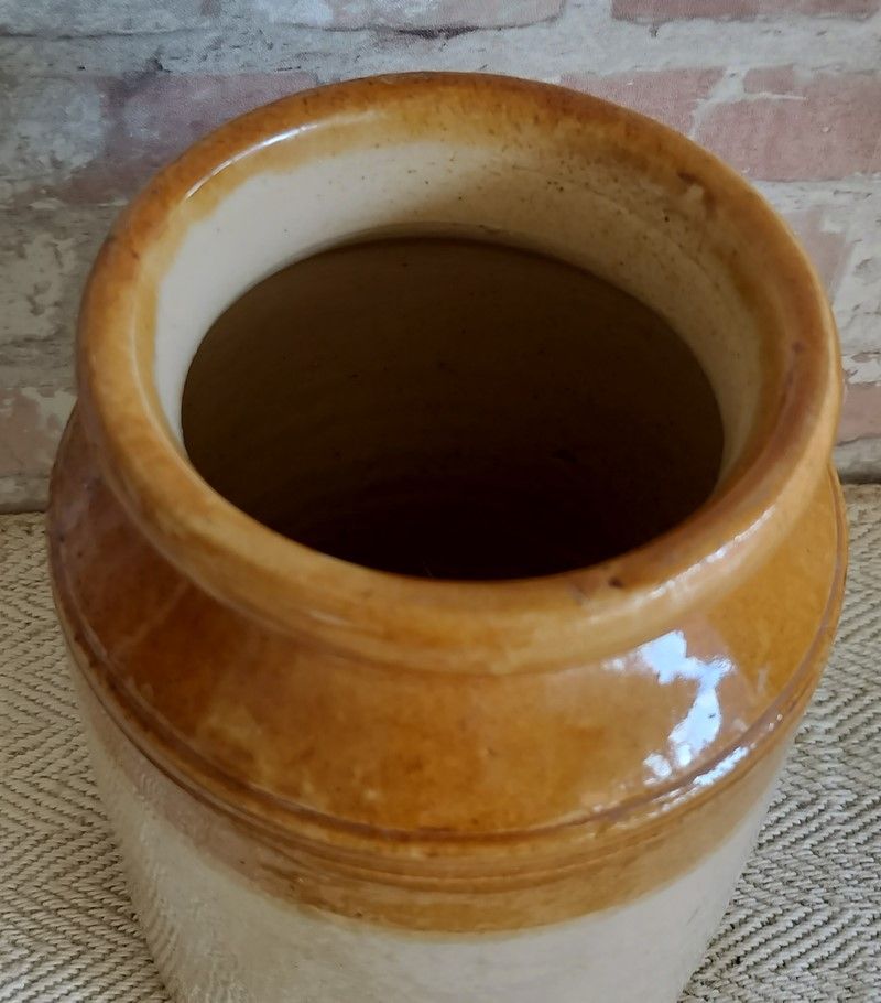 Vintage Two Tone Glazed Stoneware Storage Pot