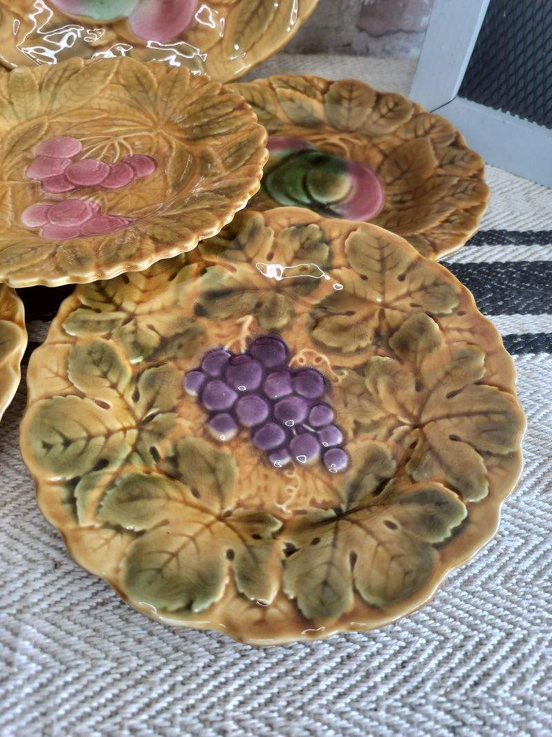 Vintage French Sarreguemines Majolica Fruit Plates - Set of 6, c.1950