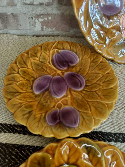 Vintage French Sarreguemines Majolica Fruit Plates - Set of 6, c.1950