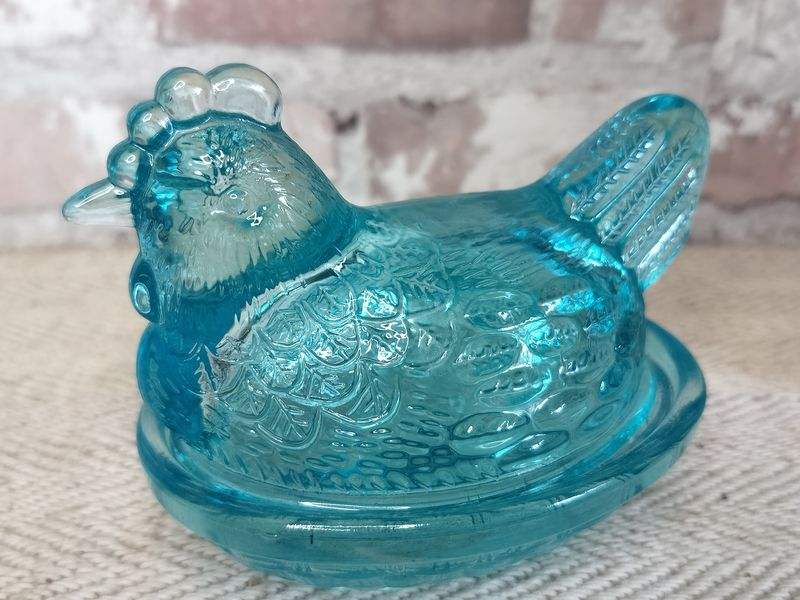 French Blue Glass Chicken Egg holder c. 1930